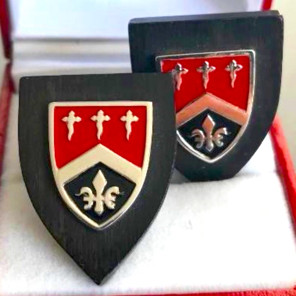 Swank Wood Base Shield & Crest Cuff Links